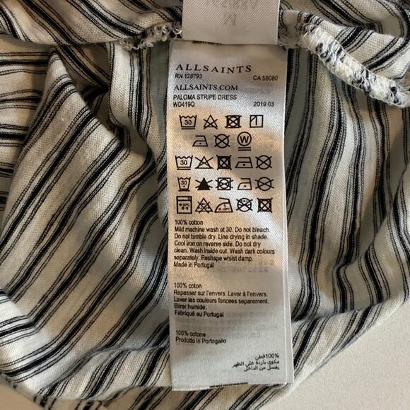 Allsaints Dress Womens M Medium Cotton Paloma Stripe Twist Front Cap Sleeves Tee - Picture 11 of 14